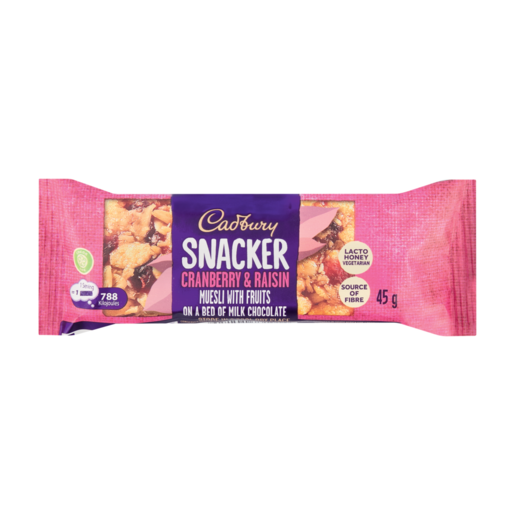 Cadbury Snacker Cranberry & Raisin Muesli Chocolate Bar, 45g