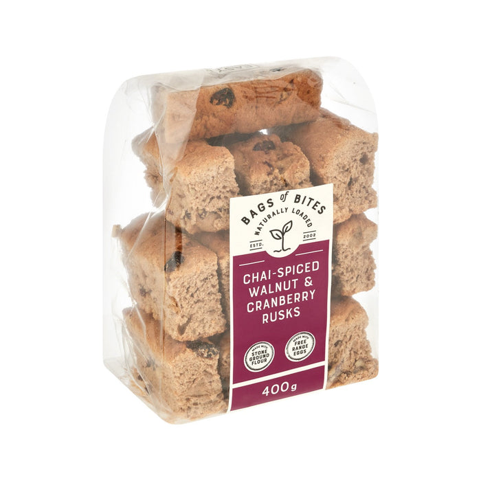 Bags of Bites Chai-Spiced Walnut & Cranberry Rusks 400g