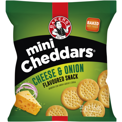 Bakers Mini Cheddars Cheese & Onion Flavored Snack, 33g