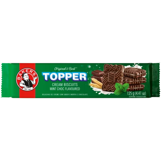 Bakers Topper Chocolate Mint Flavoured Cream Biscuits 125g