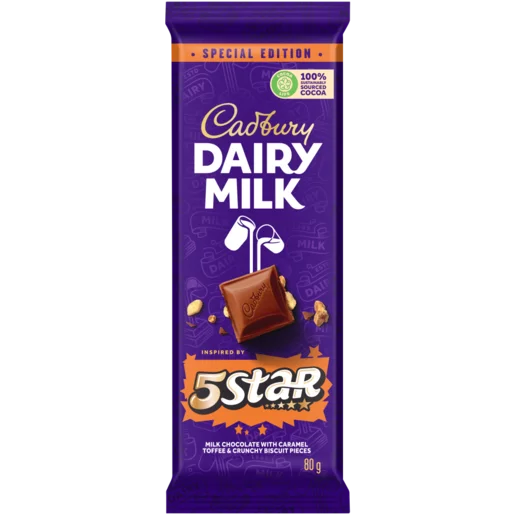 Cadbury Dairy Milk 5 Star Chocolate Slab, 80g