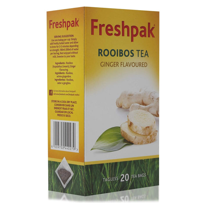 Freshpak Rooibos Ginger Flavor Infusion (20 bags) from South Africa - AubergineFoods.com 