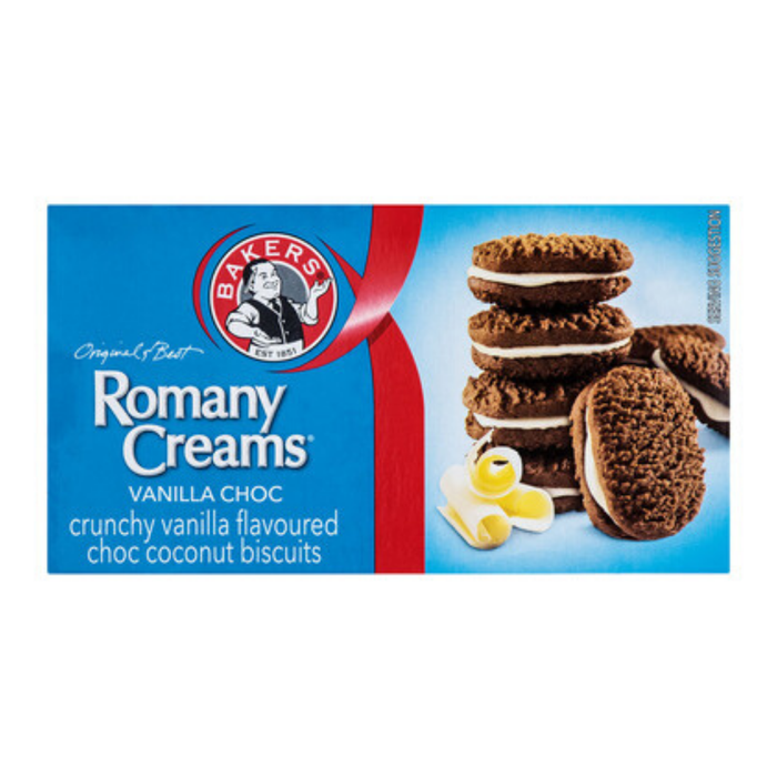 Bakers Romany Creams: Vanilla Choc (200 g) from South Africa - AubergineFoods.com 